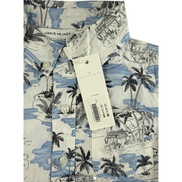 Janie & Jack Palm Tree Collared Button Down Cotton Shirt Sz 4 Boys Toddler - Picture 8 of 10